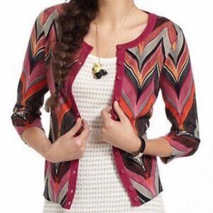 Anthropologie Tabitha Sweater Button Up Cardigan Size S Multi Chevron Fall Retro